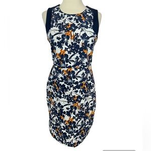 Margaret M Women’s Sleeveless Dress Small Back Zip Floral Blue White Nylon Rayon